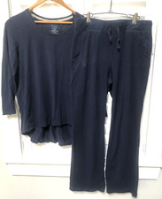 Nice LL Bean S Soft Organic Cotton Non Shrink Stretchy Navy Blue Pajamas PJ Set