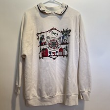 Vintage Gopher Sport Collared Antique White Grandma Sweatshirt Women's 2X