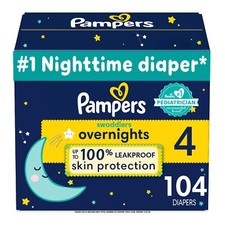 Pampers Swaddlers Overnight Size 4 Diapers 50 More Absorbent Zones Leak Prote...