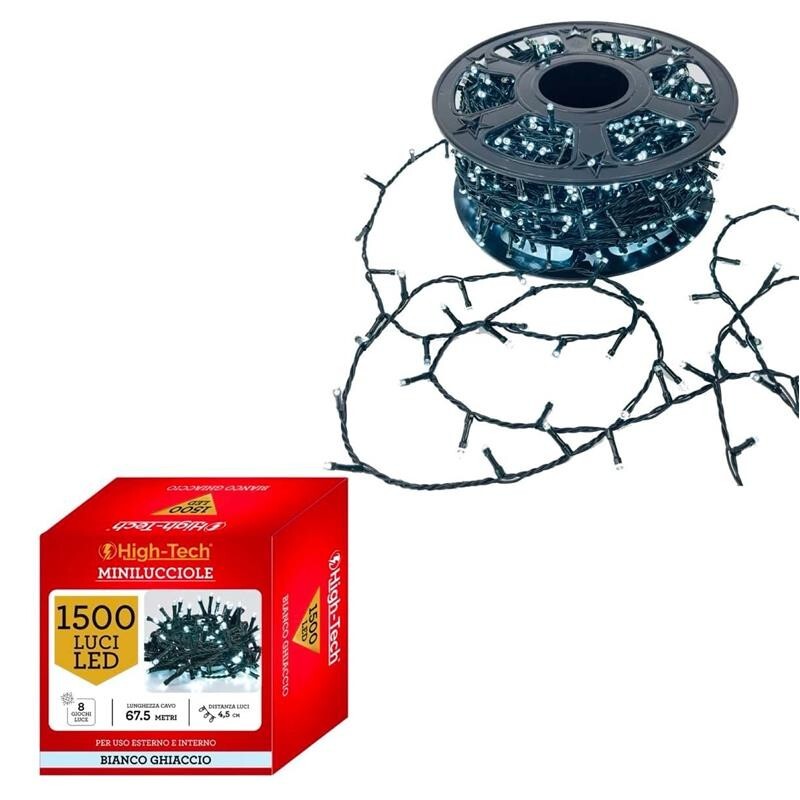 HIGH-TECH FILO LED 1500 MINILUCCIOLE BIANCO GHIACCIO CON BOB 67.5 MT USO INTERNO