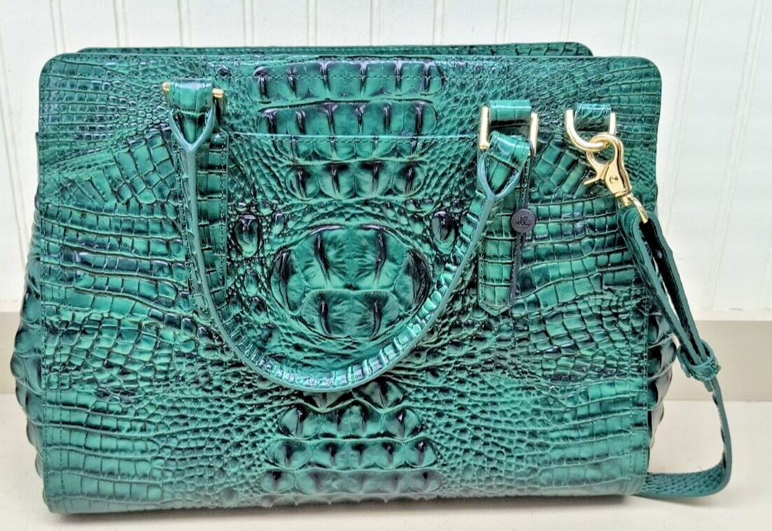BRAHMIN Emerald Green Large Tote Satchel Genuine Leather Handbag