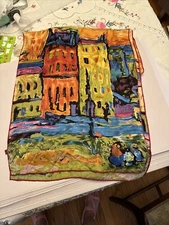 Silk Scarf Ladies by River City Buildings Colorful Rolled Edges