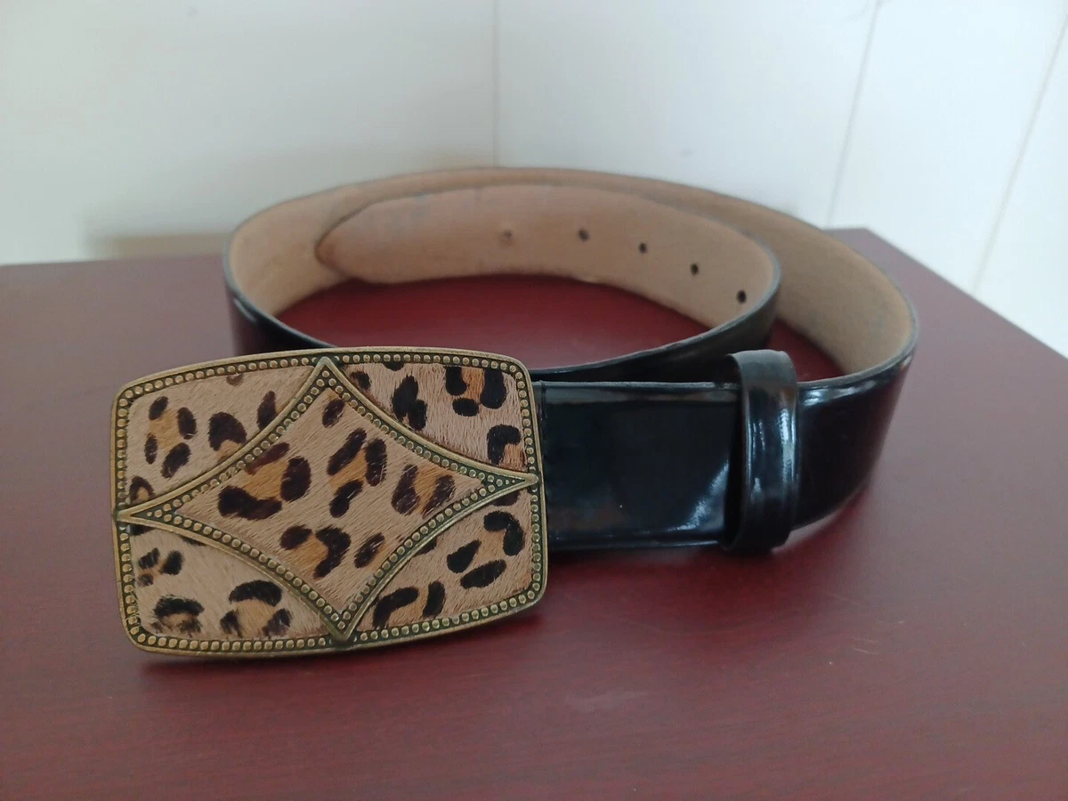 Vintage S Oscar la Renta Genuine Cowhide Leather Cheetah Belt Brown Beige Gold Oscar de la Renta Leather Brown Belts for Women for sale | eBay main image 3