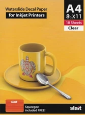 Slait Inkjet Waterslide Decal Paper CLEAR -  A4 8.5x11 60 Sheets w/Free Squeegee