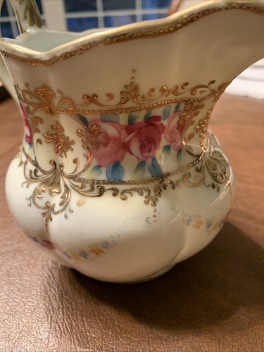 Antique Nippon Heavy Beaded Moriage Hand Painted Roses Footed Creamer - Picture 4 of 9