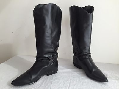 Scruples Fashion Boots Black Leather w/Braided Lanyard Accent Size 8.5B ...