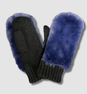 $45 Surell Womens Blue Faux-Fur Knit Mittens Gloves One Size
