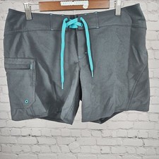 Athleta Gray Teal Cargo Pocket Lace Up Board Shorts Swim Bottoms 12 34X6 