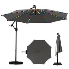 10 FT Solar Offset Hanging Umbrella w/96 Solar Multi-colored Flowing LED Lights