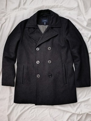Lands End Pea Coat M/52 Parka Jacke Wolle Dress Jacket Grau Caban Classic Colani