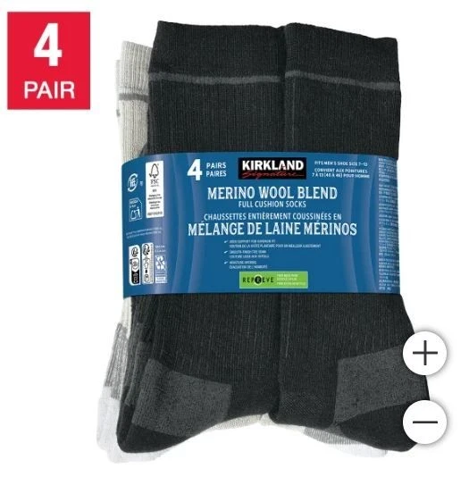 Signature Men's Merino Wool Blend Socks, 4-pairs Made in USA
