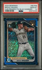 2024 Bowman Brock Wilken Blue Shimmer Refractor # /150 PSA 10 Brewers 💎