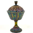 Vintage Fenton Black Amethyst Paneled Daisy Covered Pedestal Candy Dish