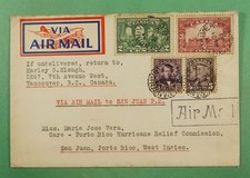 DR WHO 1930 CANADA VANCOUVER BC AIRMAIL TO PUERTO RICO HURRICANE RELIEF R33904