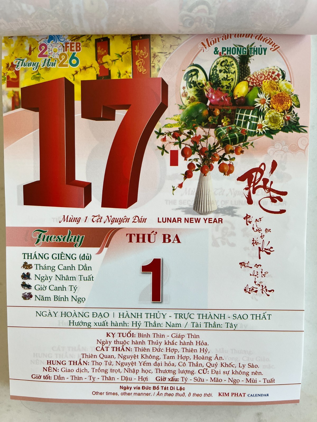 2026 Asian Vietnamese Chinese New Year Wall-Mounted Calendar/ Lich Binh Ngo 2026