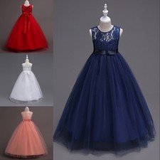 Elegant Girl Children's Princess Dress Bow Lace Cake Kaftan Party Banquet Gown