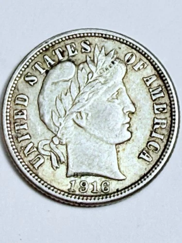 1916 P ~ Barber Dime 90% Silver - High Grade Almost Unc
