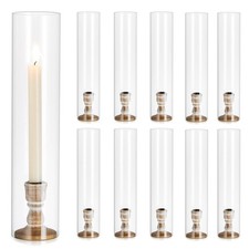Glass Hurricane Candle Holder: 13.98" Tall Wood Candlestick Holder Bulk with ...
