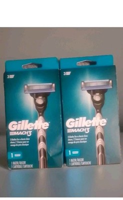 2 Pack Gillette Mach 3 Refillable Razor - 1 Black Handle & 1 Cartridge Each