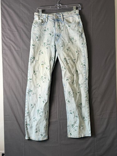 Wild Fable 90s Relaxed Straight Jeans Floral Print Women Size 2 Light Wash Denim