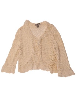 VINTAGE Damen Crop 3/4 Arm Häkel Cardigan Pullover UK 18 XL Off White PX27
