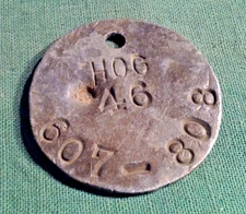 Vintage "BELL SYSTEM" Round Metal Holed ID Tag Unknown Use Marked HOG 46 607-808