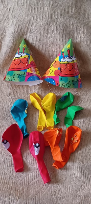 Pokemon Pikachu & Friends sm. Balloons 9 pcs w/ 2 Happy Birthday party hats