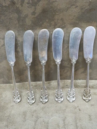 Vintage Wallace Grande Baroque STERLING SILVER Handle Butter Knife Set of 6