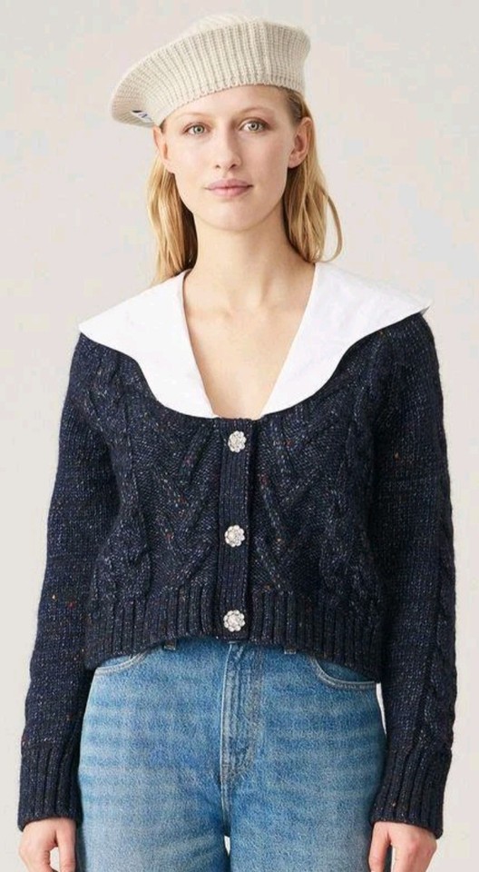 GANNI Beautiful Cable Knit Cardigan With Diamonte Jewelled Buttons Size L