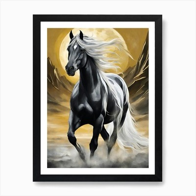 Pferd im Mondschein 16 Kunstdruck gerahmt Wandbild Poster Leinwanddruck Bild