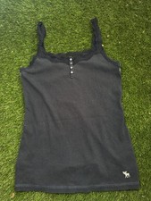 Abercrombie  Fitch Women  s Navy Blue Ribbed Lace Trim Button Cami L