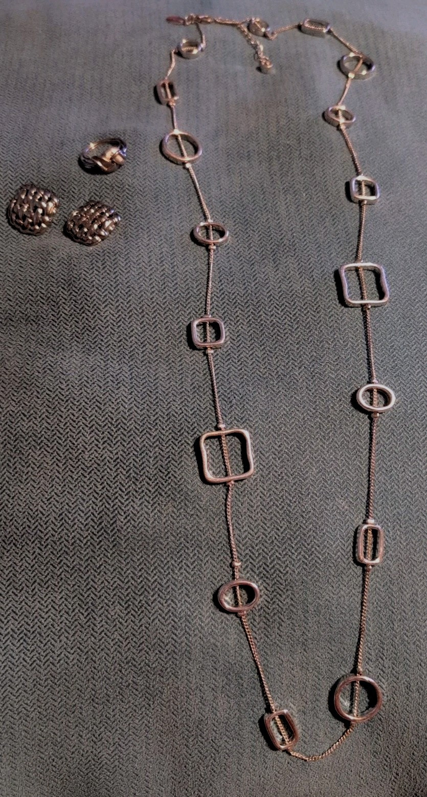 WHITE HOUSE BLACK MARKET 32" SILVER TONE   NECKLACE Free Earrings + Ring