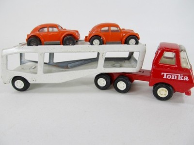 Vintage 1970s Tonka Toys - Tiny / Mini Tonka Car Carrier w/ Original VW Cars