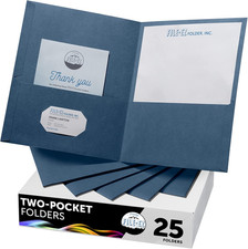 Two-Pocket Folders, Dark Blue, 25-Pack, Textured Paper, Letter Size EZ