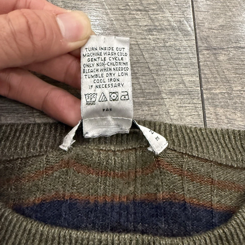 VTG Geoffrey Beene Sweater Striped Geometric Pattern Knit Acrylic Olive Mens M - Image 4 of 4