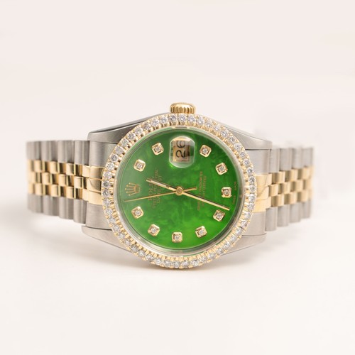 Rolex Datejust 16233 Diamants Biseau Montre 36mm Vert Cadran Mop , 2.10ct - Photo 6 sur 9