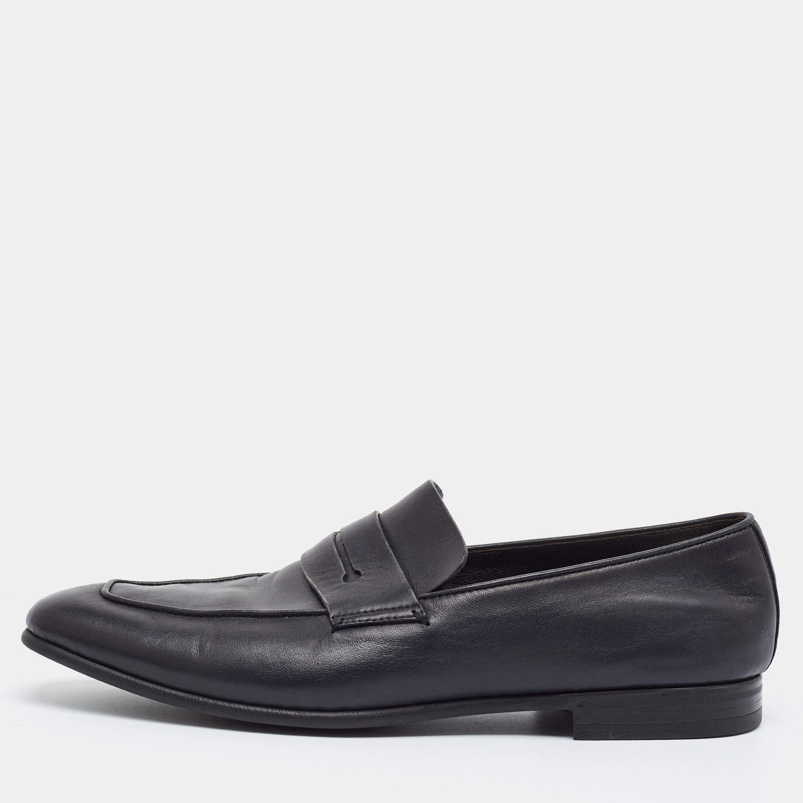 Ermenegildo Zegna LAsola Size 42.5 Black Leather Penny Loafers