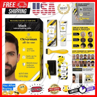 Reusable Hair & Beard Dye for Men   Black 1.0 | Up to 5 Uses, 7 Minutes | Nat...