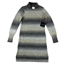 Cynthia Rowley Sweater Dress Womens L Neutral Ombre Wool Blend Funnel Neck