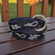 Vtg PRL Nautical Fashion Belt O-Ring Knots Polo Ralph Lauren Blue Canvas Preppy