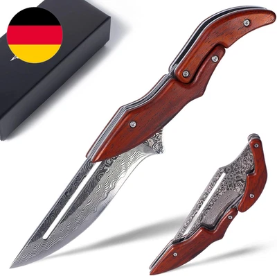 Zetterrank Damast Klappmesser VG10 Stahl,Zweihandmesser Legal Deutschland,Schieb