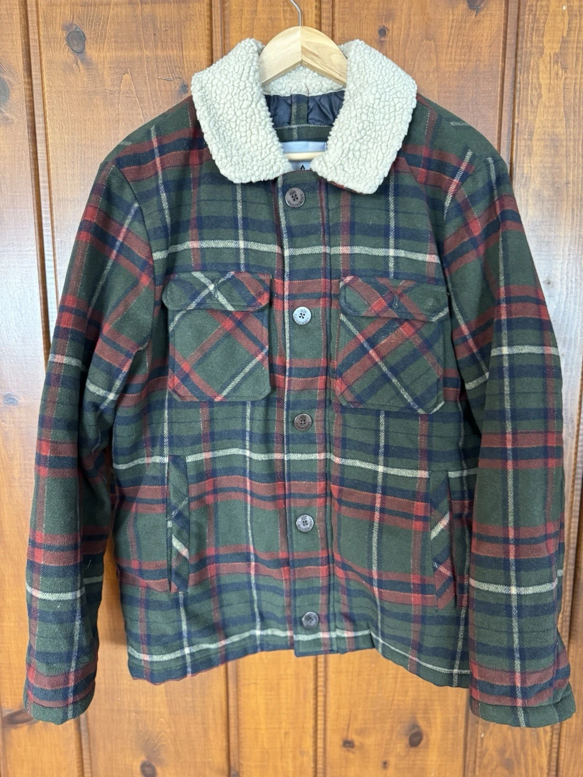Rainforest Tartan Check Plaid Trucker Jacket Sherpa Lined