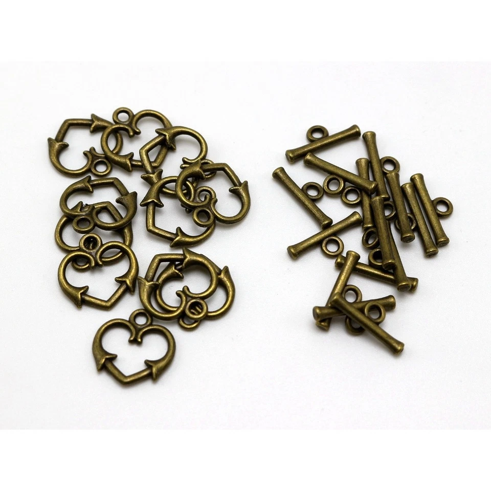 25 Sets Bronze Tone Heart Toggle Clasps 16X16mm Hook Connectors Jewelry Finding - Image 3 of 4