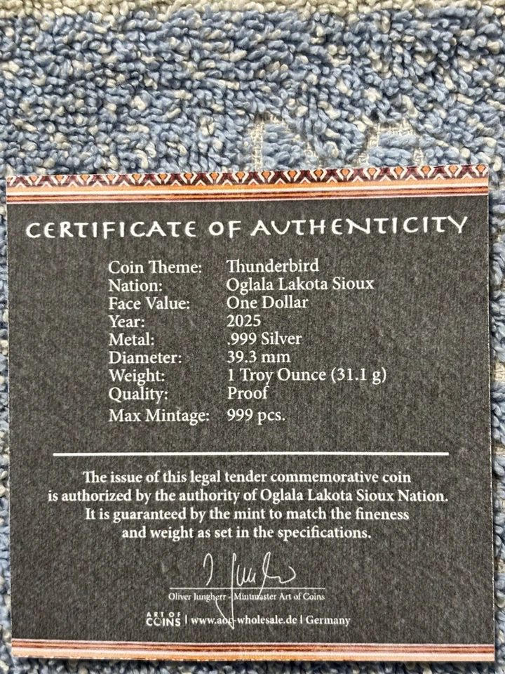 2025 SILVER $1 ( THUNDERBIRD) OGLALA LAKOTA SIOUX NATION ULTRA CAMEO PF70. - Image 4 of 4