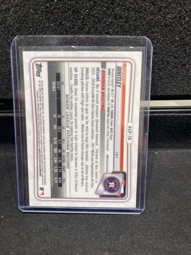 2020 Bowman - Chrome Prospects Forrest Whitley Blue Shimmer Refractor /150 RC - Picture 2 of 2