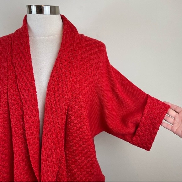 Ruby Rd. Solid Red Crochet Knit Chunky Cardigan S… - image 3