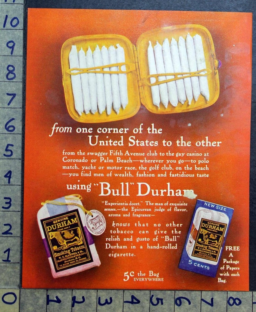 durham tobacco 1914 BULL DURHAM SMOKING TOBACCO HAND-ROLLED CIGARETTE BLACKWELL AD FC4315