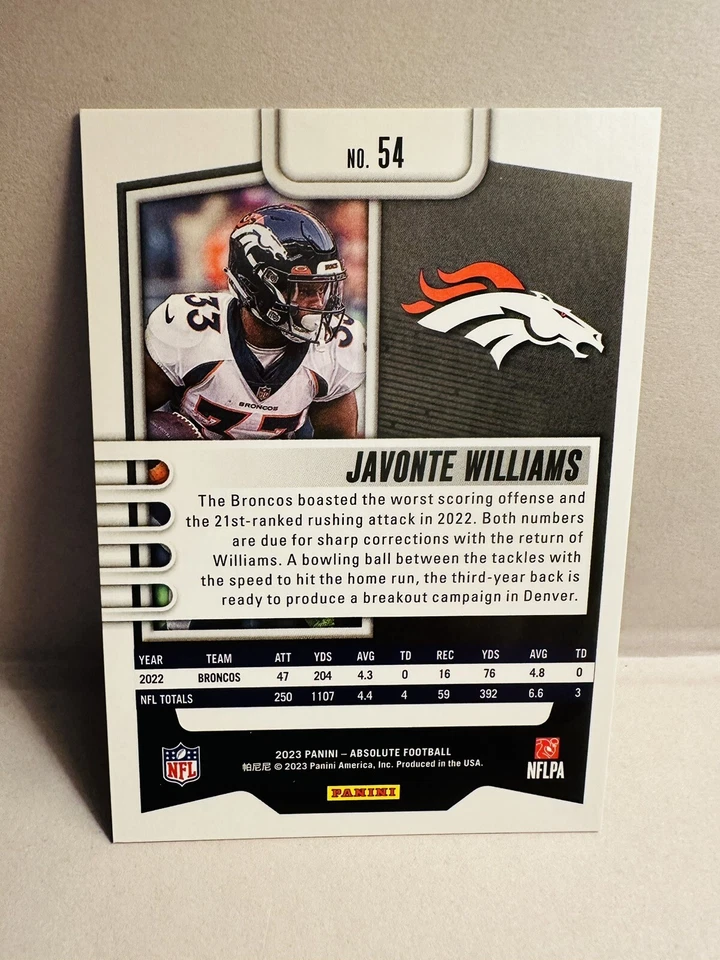 2023 Javonte Williams Absolute Purple Rain 10/10 No. 54 -Denver Broncos - Image 2 of 2