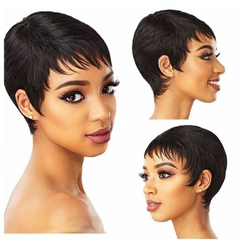 Women's Pixie Cut Wigs Fashion Short Black Straight Synthetic Hair for Daily Use - Picture 3 of 11