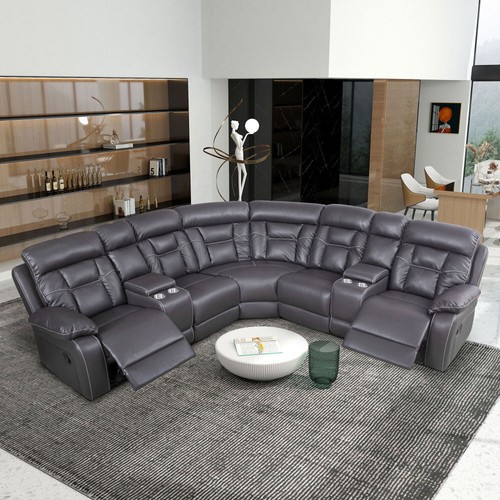 Faux Leather Manual Reclining Sofa, Cornor Sectional Couch with 2 Recliners - Picture 2 of 46